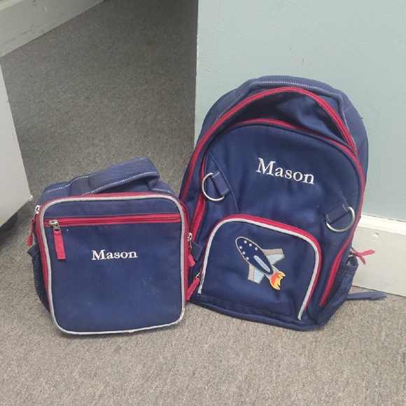 Pottery Barn Kids Other - Pottery Barn Kids Blue and Red Rocket Backpack Set